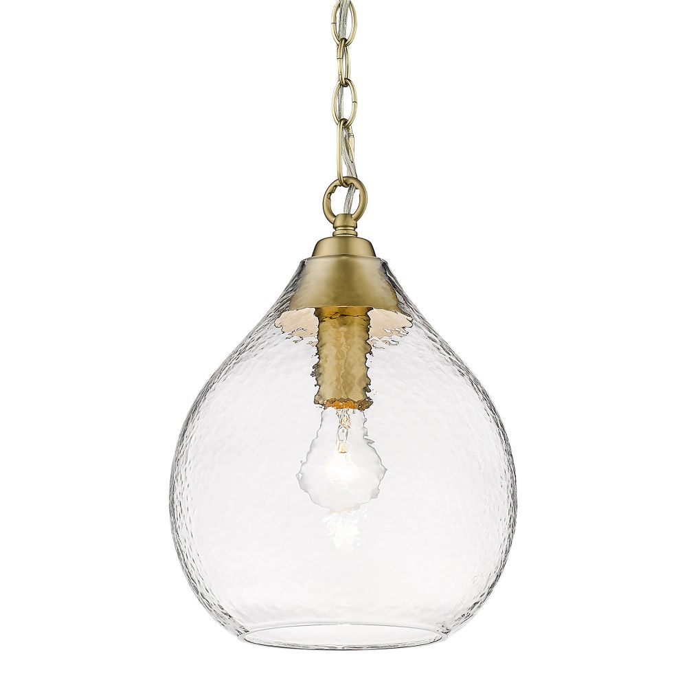Golden Lighting 1094-S BCB-HCG Ariella Small Pendant in Brushed Champagne Bronze with Clear Hammered Glass